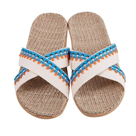 

〖Yilirongyumm〗 Blue 35-36 Slippers For Women Slippers For Fashion Ladies Women Breathable Bohemia Beach Slip On Shoes Flats Casual Sandals