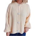 thumbnail image 2 of Qulqfy Chunky Cardigan Sweater for Women Button Up Fall Beige Lantern Sleeve Sweaters Fall Women's Crew Neck Tops L, 2 of 3