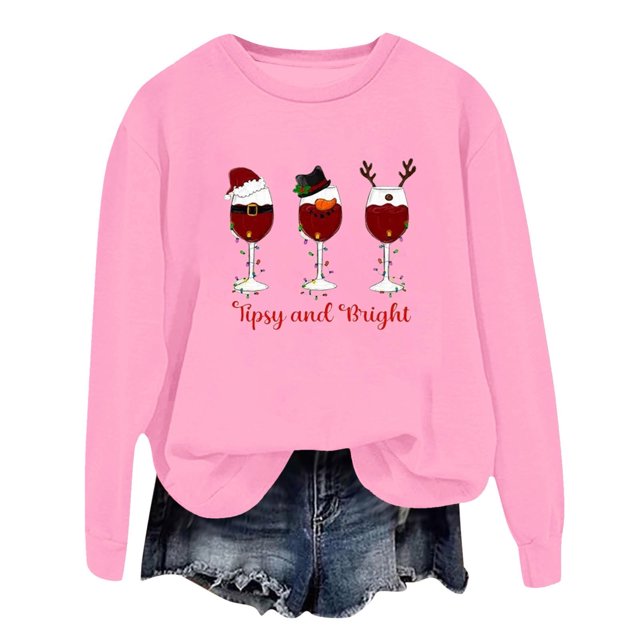 VBARHMQRT Plus Size Sweatshirt Women's Fall/Winter Fashion Sweatshirt Christmas Glass Print Round Neck Top