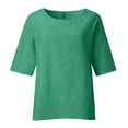 thumbnail image 3 of Womens Summer Tops 2025 Cotton Lien Blouse 3/4 Sleeve  Neck T-Shirts Casual Loose Shirts Beach Vacation Tees (Mint green), 3 of 5