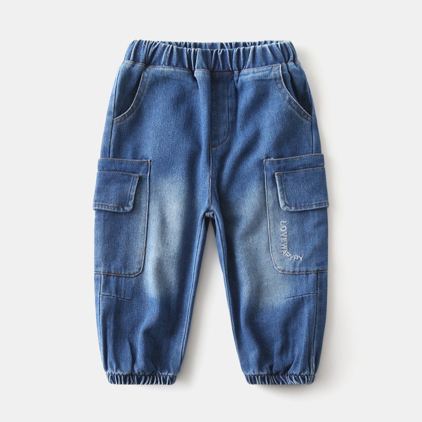 CYRBOKO Jeans for Boys Loose Cotton Comfy Elastic Waist Denim Pants Blue Size 7-8 T
