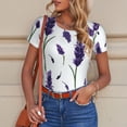thumbnail image 6 of KLL Women 's Crew Neck Bodysuit Jumpsuits Lavender Flowers Print Short onesies Stretch T Shirts, 6 of 7