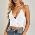 thumbnail image 2 of Wang6 Women’s Y2k Knit Cropped Cami Tops Sleeveless Tie Halter Neck Solid Color Camisole Tops Summer Trendy Crochet Tank Tops 0617liLight Blue S, 2 of 6