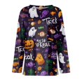 thumbnail image 4 of Yuaguia Women Halloween Trick Or Treat Print Long Sleeve T-Shirt, Spooky Side Split Crewneck Casual Autumn Fall Top for Daily Wear, Work, and Holiday Parties, Purple M, 4 of 6