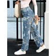 thumbnail image 4 of Women's Slim Fit Blue Jeans Non-Stretch High-Waisted Denim Pants With Floral Embroidery Multiple Pockets & Classic Button Closure, 4 of 5