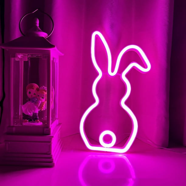 Luces LED, lámpara de escritorio, luz de noche, luz de libro, linda luz de noche de neón con cola de conejito para lámpara de conejito de Pascua