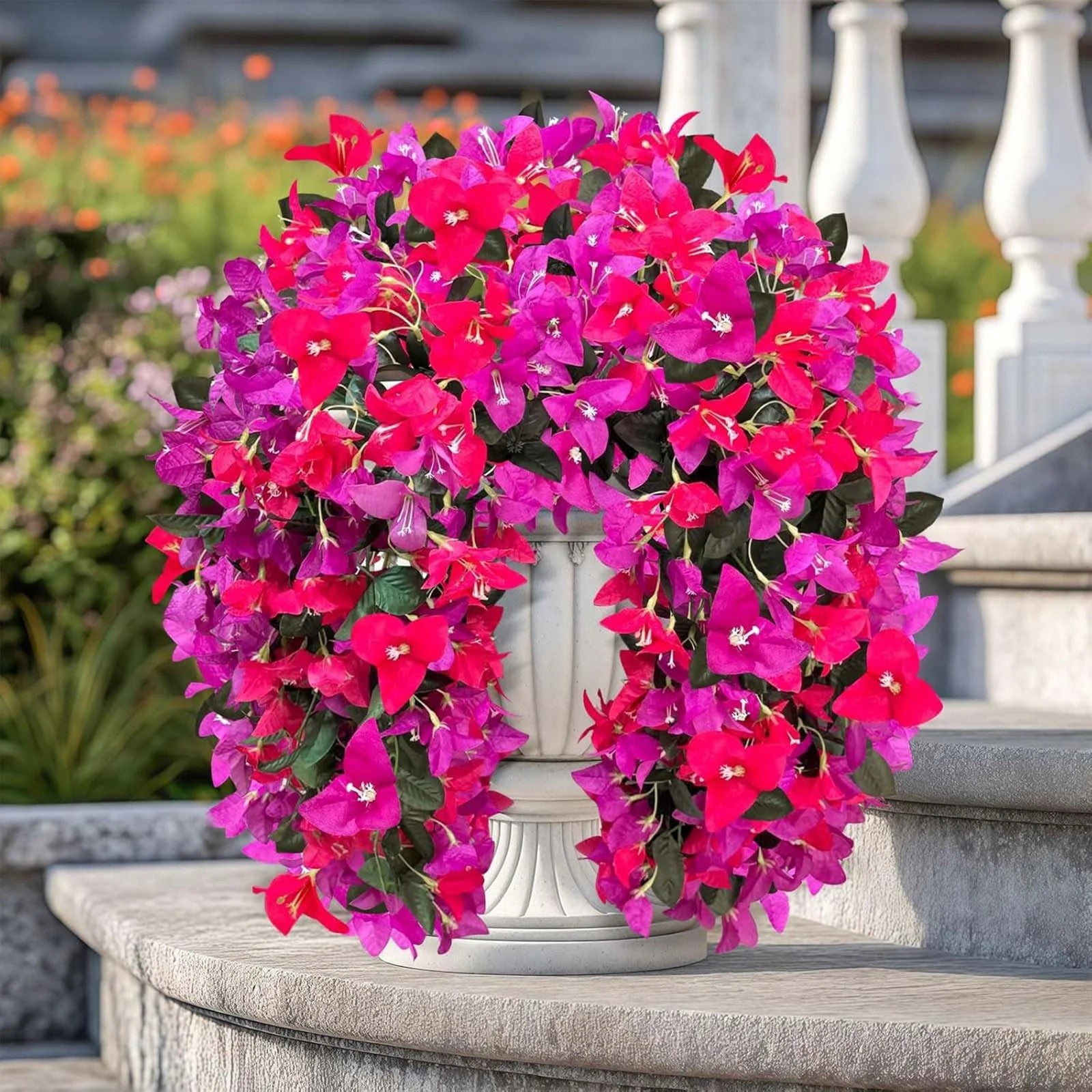 1Pc Artificial Fake Bougainvillea Flowers for Outdoors Decoration,Plastic Long Trailing Vines Fake Flowers,Realistic Silk Flowers for Front Porch,Patio,Garden,Window Boxes & Hanging Baskets