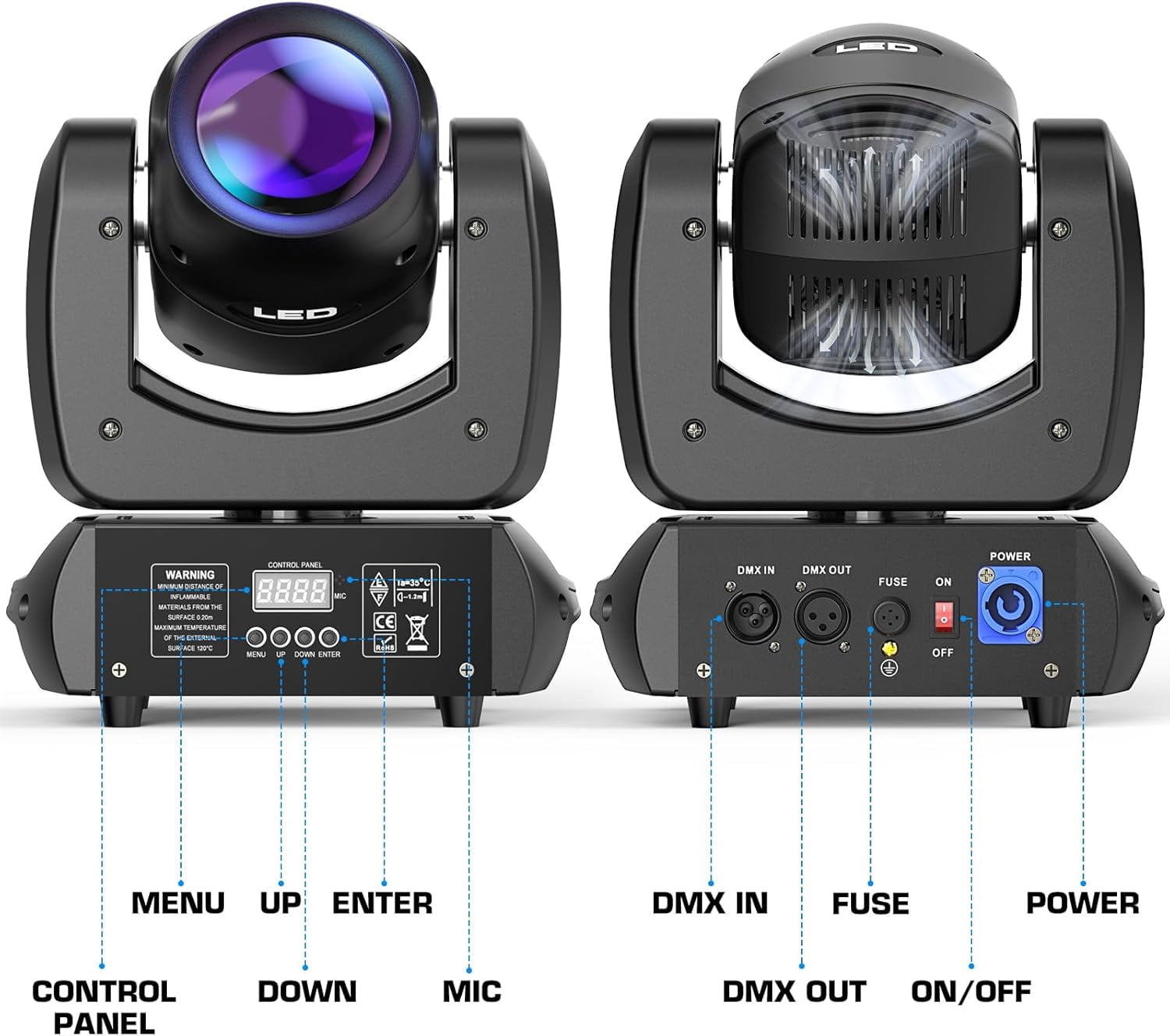 120W Moving Beam Head DJ Light 18 Rotating Prism 8 GOBO 8 Colors,Professional Stage Lighting Strobe/Spotlight by DMX and Sound Activated