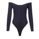 thumbnail image 1 of Body de manga larga para mujer, cuello de una línea, botón de color sólido, mono ajustado Sexy Pompotops ulkah944908, 1 of 3
