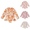 thumbnail image 4 of Gubotare Bathing Suit Toddler Girls Toddler Baby Girl One-Piece Swimsuit Floral Print Zipper Bathing Suit Ruffled Long Sleeve Rash Guard Swimwear Size 18-24 Months (Pink,18-24 Months), 4 of 7