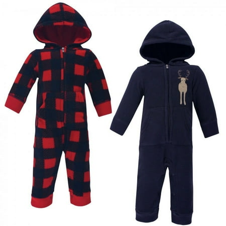 UPC: 0660168587302 | Hudson Baby Infant Boy Fleece Jumpsuits  Coveralls  and Playsuits 2pk  Forest Moose  0-3 Months