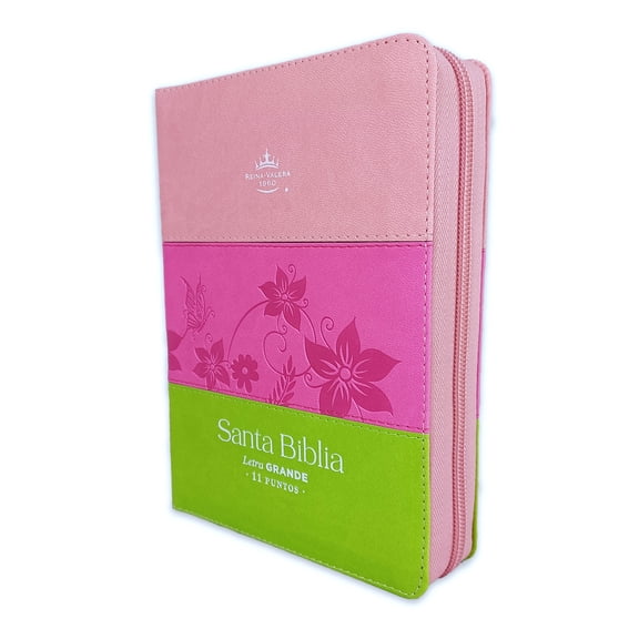 Biblia para Mujer con Cierre Compacta 11 puntos RV1960 imit tricolor rosa/fucsia/lima con indice