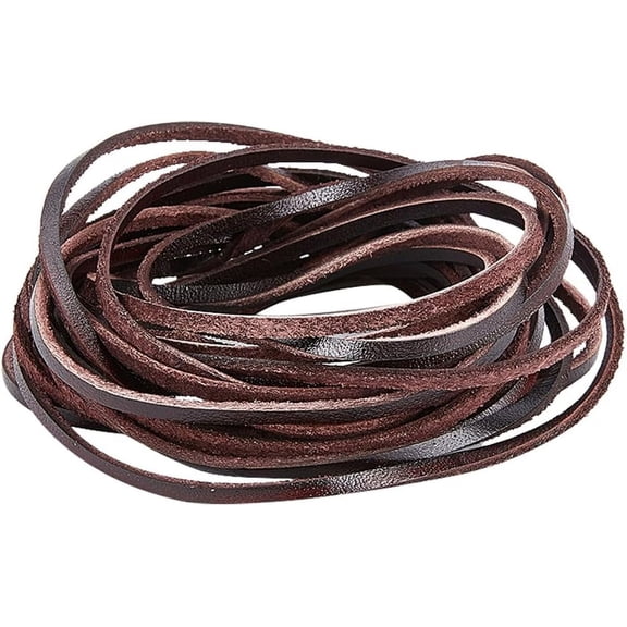 5M Genuine Leather Strip 3mm Wide Flat Leather Cord 2mm Thick Cowhide Leather String Strap Braiding Thread Rope for Bracelets Neckacle Jewellery Making Lace DIY Beading Crafts