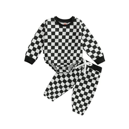 

Binpure Newborn Baby Long Pants Outfits Plaid Printed Long Sleeve Crew Neck Romper + Elastic Waist Pants Set