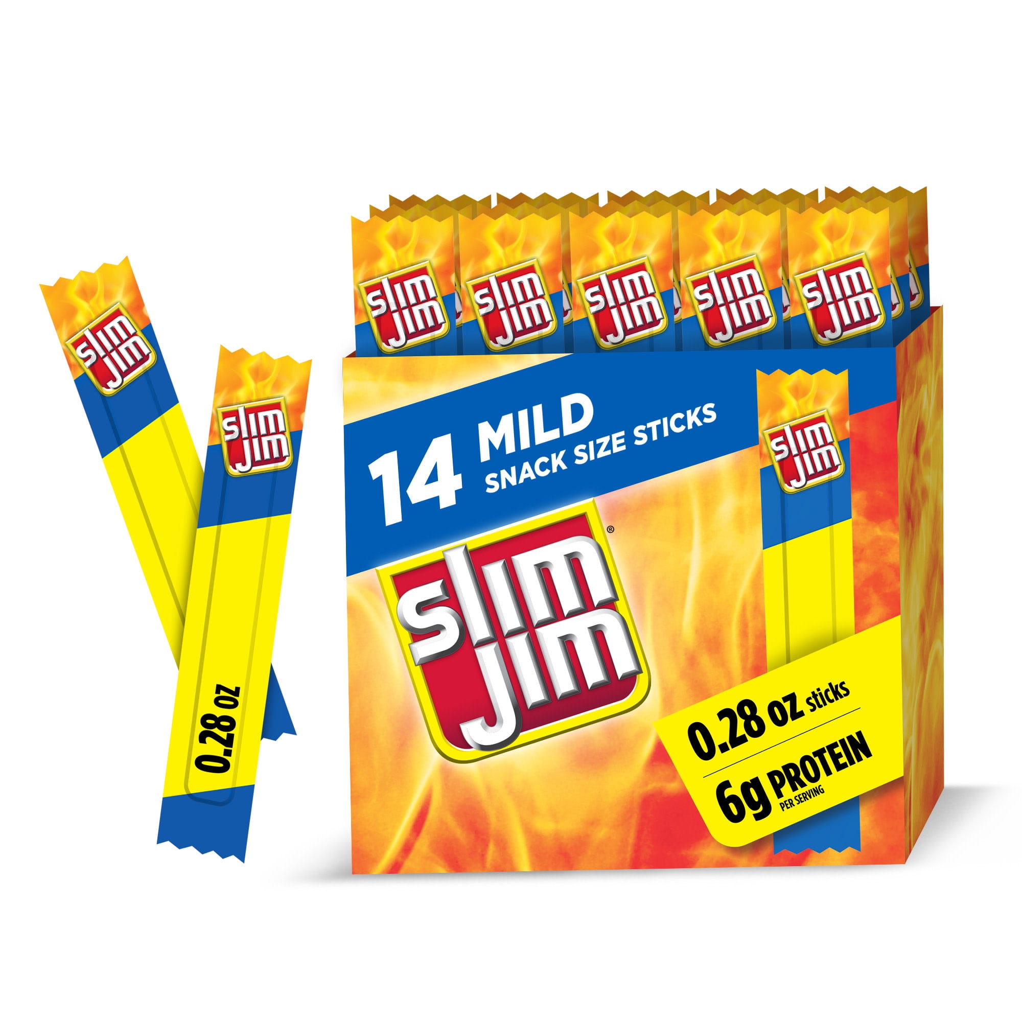 Slim Jim Smoked Jerky Meat Snack Sticks, Mild Flavor, 6g Protein Per Serving, 0.28 oz. (14-Count)