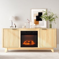 Paproos Fireplace TV Stand for TVs up to 70", 58’’ Modern Fluted TV Console with 19" Electric Fireplace, Entertainment Center with Doors, Media Console Table for Living Room, Oak