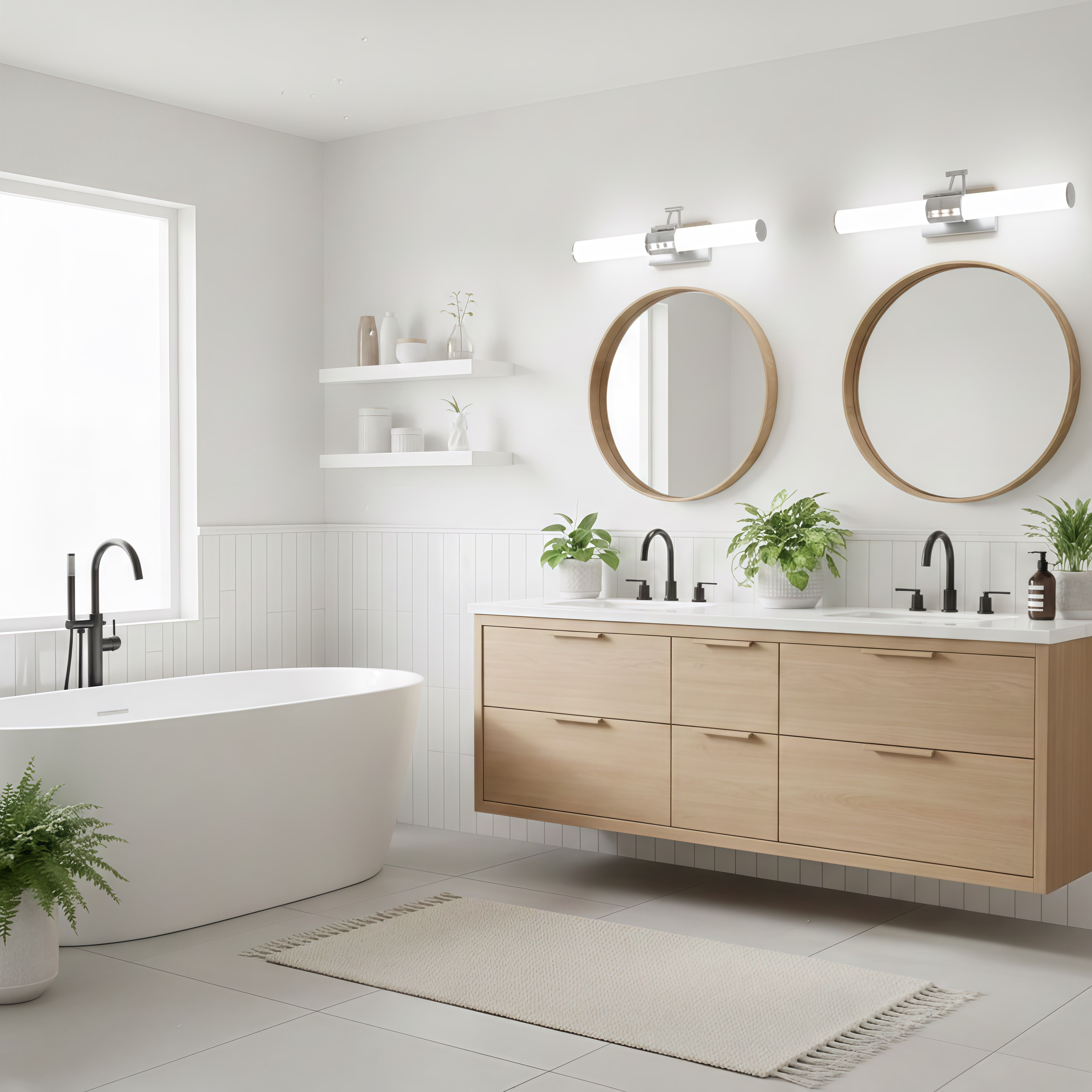 3-Light LED Vanity Light Bar for Bathroom and Makeup with 2CCT Selectable Dimmable Round Shade Brushed Nickel