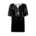 thumbnail image 4 of DeHolifer T Shirt for Women Short Sleeve V Neck Button Star Printed Loose Casual T Shirt Summer Fashion Tee Tops Black 3XL, 4 of 4