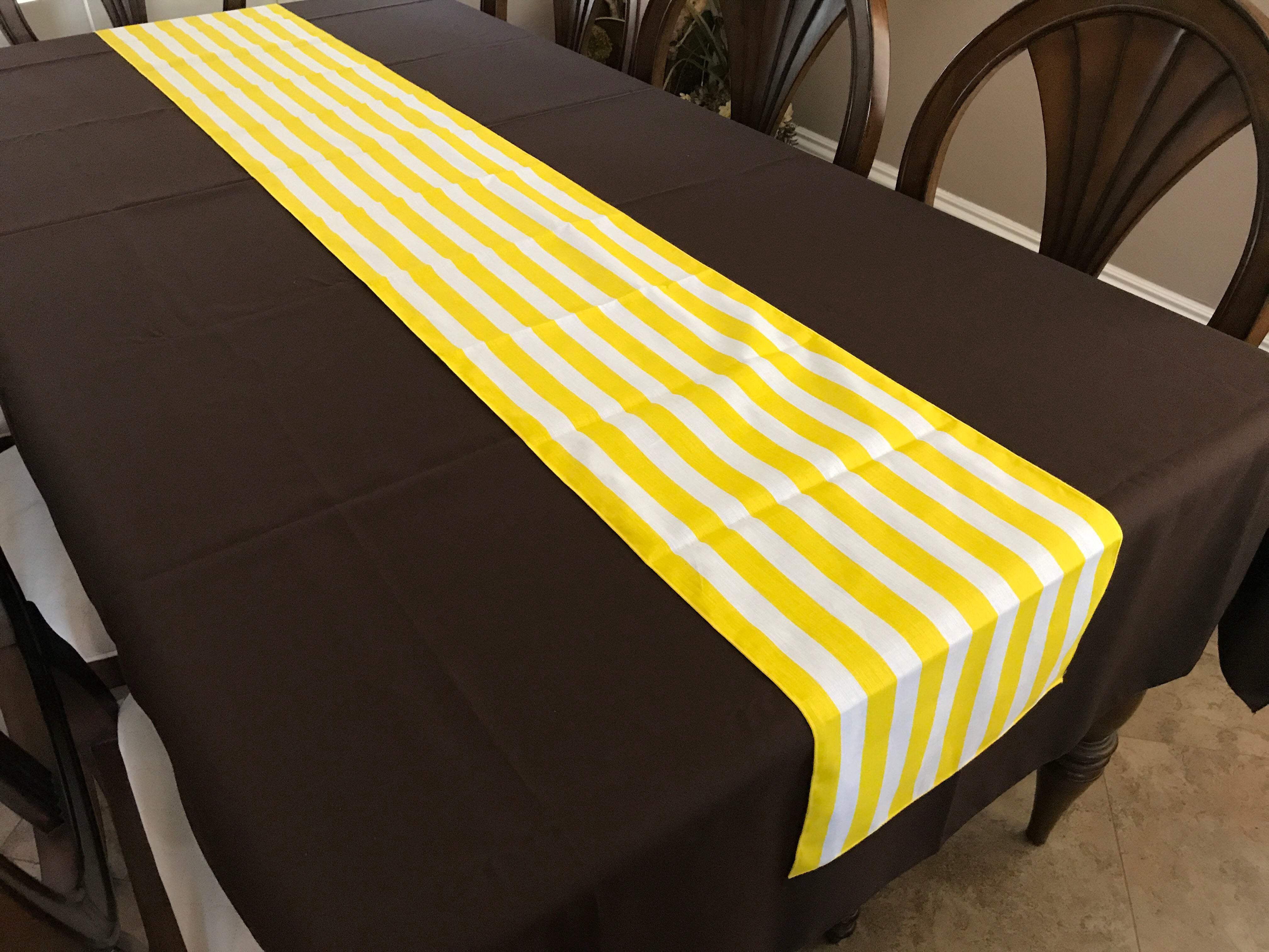 Cotton Print Table Runner 1 Inch Wide Stripes Yellow and White