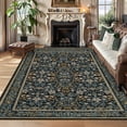 thumbnail image 4 of HIWEAVER Navy/Black 5' x 7' Distressed Floral Vintage Area Rug for Living Room Washable Non Slip Indoor Carpet for Bedroom Decor Low Pile Farmhouse Floor Cover, 4 of 6