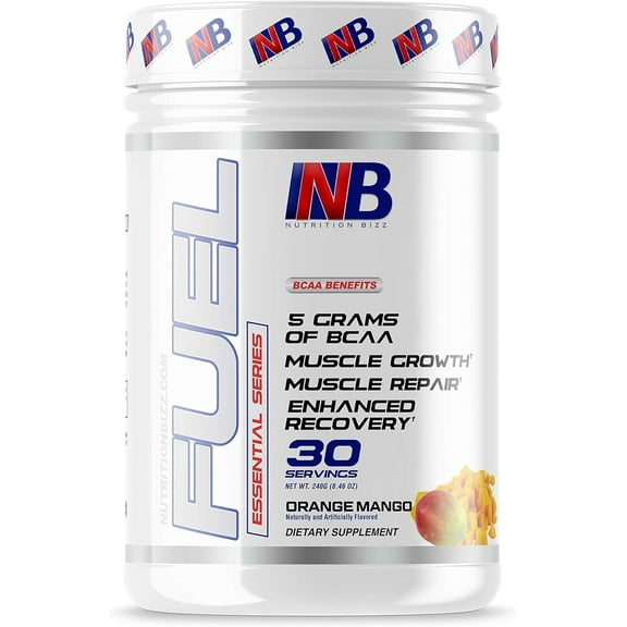NutritionBizz BCAA Powder, 5 Grams of BCAAs Amino Acids, Post Workout Recovery Drink for Muscle Building, Recovery, and Endurance, 30 Servings (Orange Mango)