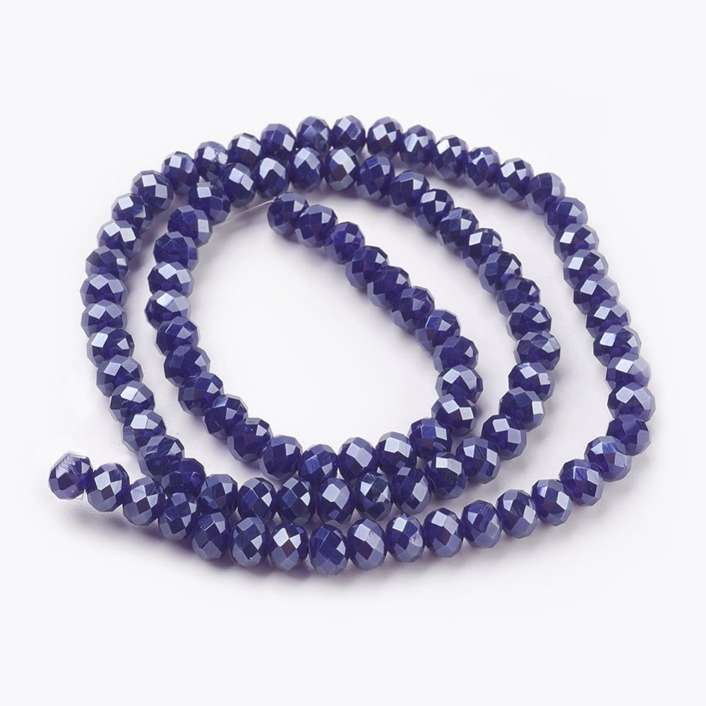 20strands Electroplate Glass Beads Strands Pearl Luster Faceted Rondelle Midnight Blue 6x4~5mm Hole: 0.8~1mm about 85~88pcs/strand 41~42cm