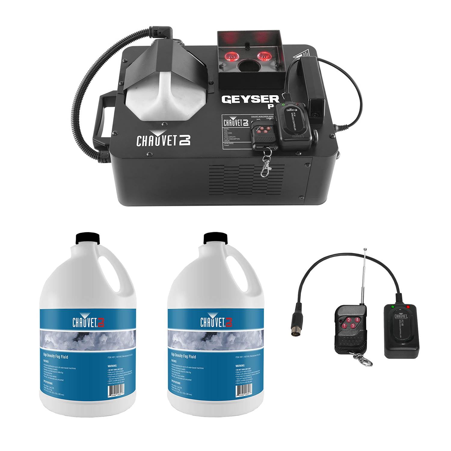 Chauvet Geyser P4 Fog Machine with Remote + Chauvet Fog Juice Fluid, 2