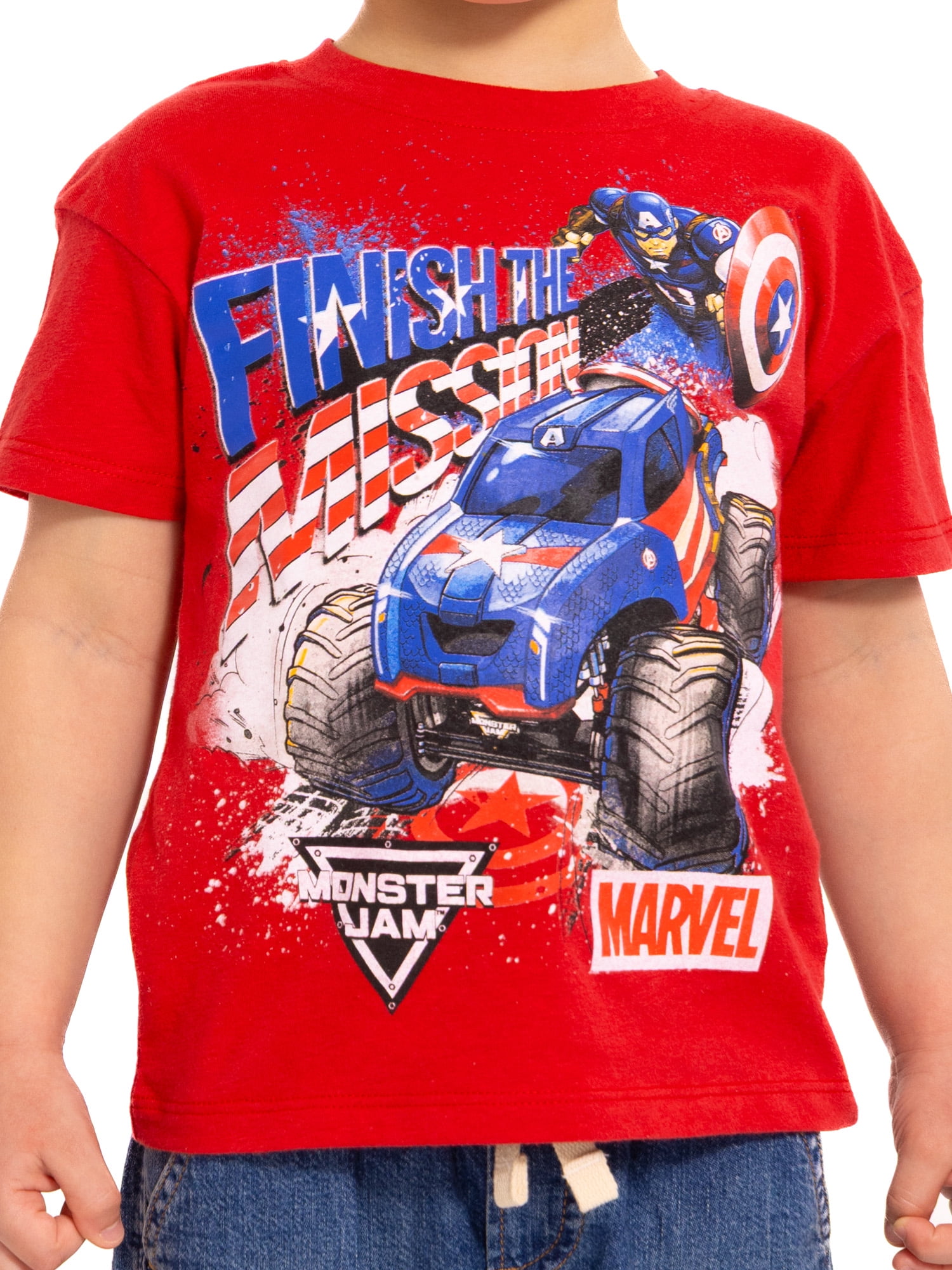 Monster Jam Toddler Short Sleeve Graphic Patriotic Americana Americana Crewneck T-Shirt, Sizes 12 Months-5T