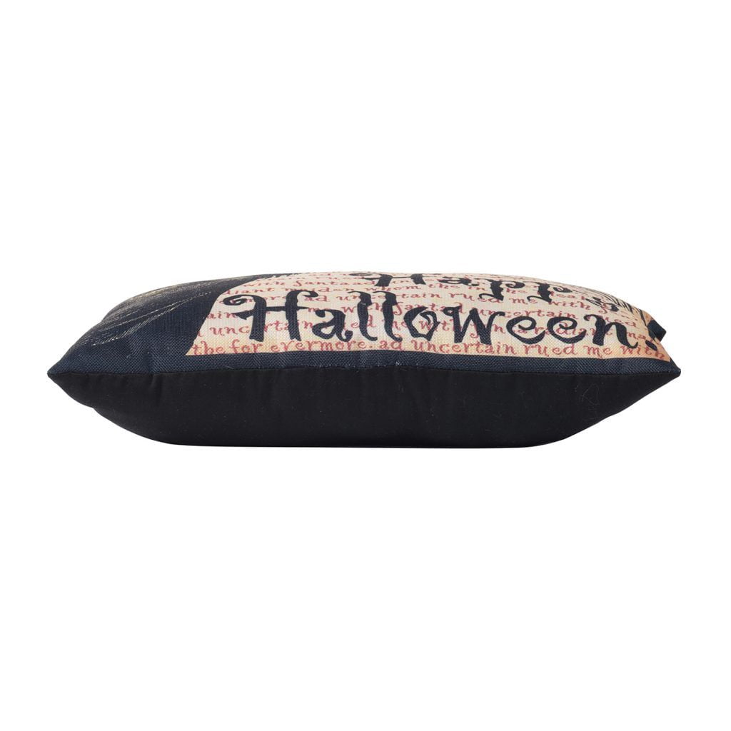 20x13IN Black Crow Happy Halloween Pillow Design by Bruce with Antique Script for Seasonal Home Decor