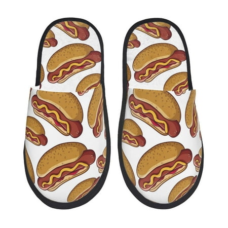 

Slippers for Women Hot Dog Print No.903 Womens Slippers Fuzzy Winter House Shoes Soft Anti-Skid Slippers Indoor and Outdoor