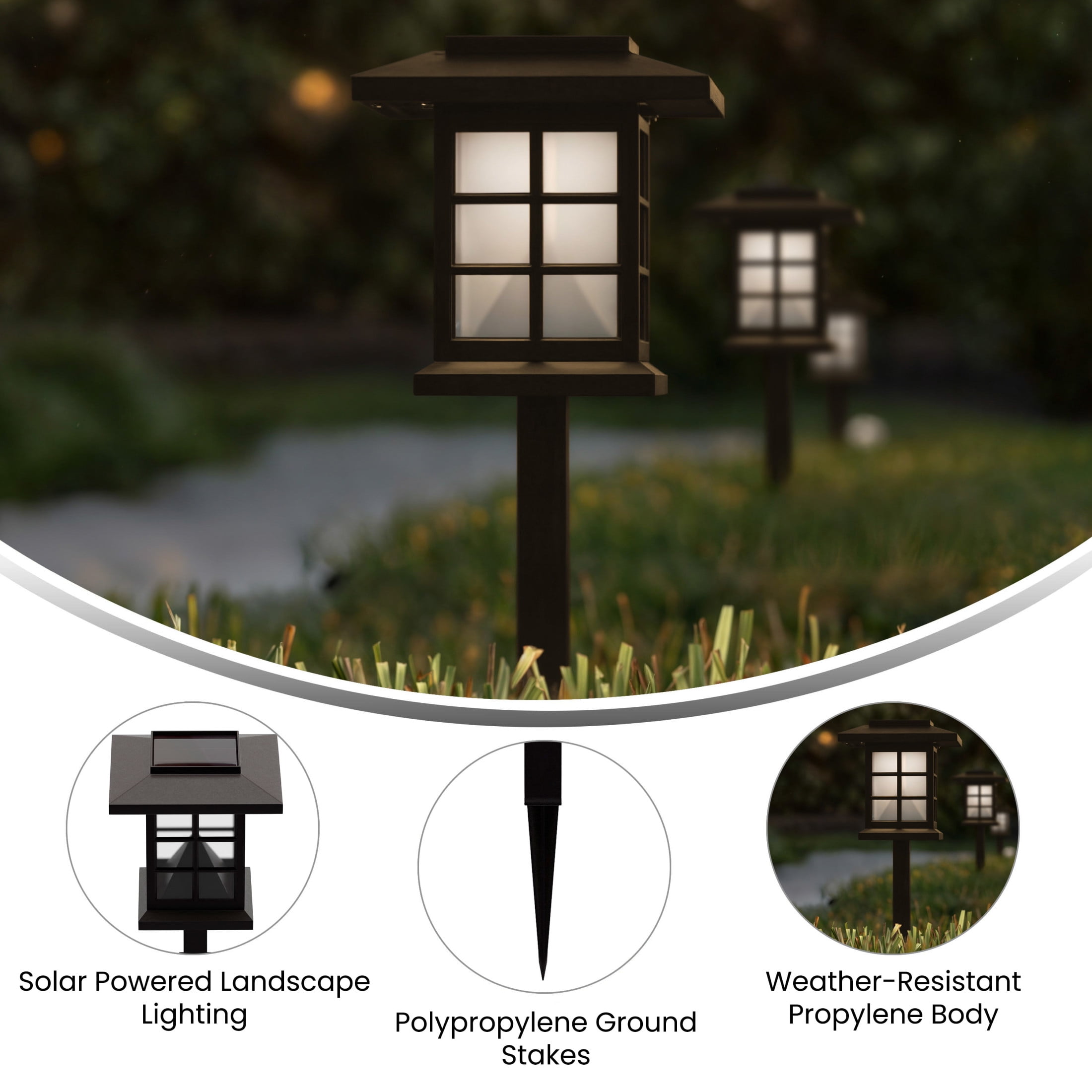 Emma + Oliver 8 Pack Brown Lantern Solar LED Outdoor Lights, Solar Powered Weatherproof Landscape Lighting for Pathway, Garden, Driveway & Yard