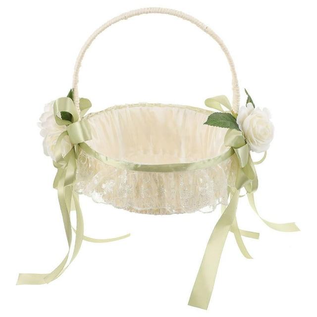 Wedding Tabletop Handheld Flower Basket Bridal Flower Girl Basket White Storage Handheld 1Pcs