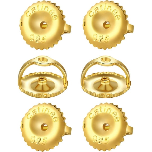 3Pairs Screw On Earring Backs Replacements,14K Gold Plated 925 Silver Secure Locking Hypoallergenic Screw Earring Backs for Studs,Screw Backs Fit forThreaded Post 0.028"(Gold))