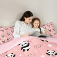 thumbnail image 5 of Manfei Cute Panda Animal Full Size Comforter Sets for Kid, Girly Pink Cherry Blossoms Bedding Comforter Set, Cartoon Stars Print Reversible Bedding Sets, Luxury Bedroom Decor, 3 Pieces, 5 of 9