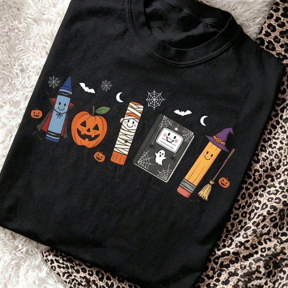 Halloween Teacher T-Shirt Cute School Supplies Witch Pencil Tee