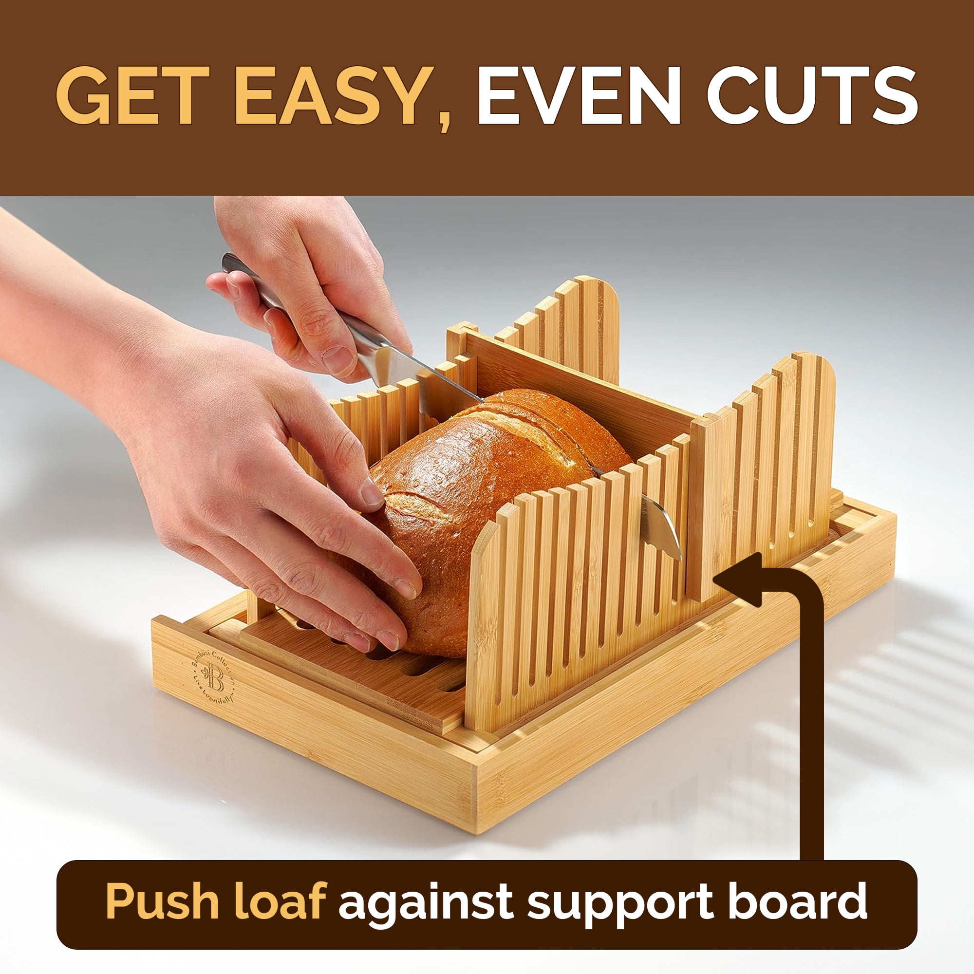 Bread Slicer with Knife, Foldable Bamboo Cutting Guide with Crumb Tray, 3 Thickness