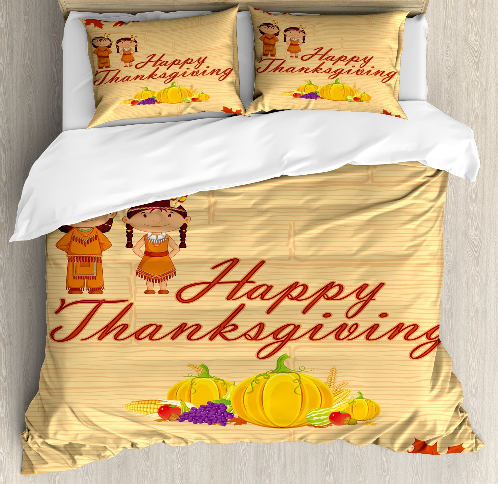Kids Thanksgiving Queen Size Duvet Cover Set Children In Native Kids Thanksgiving Queen Size Duvet Cover Set Children In Native American Costume Preserving Indigenous Heritage Decorative 3 Piece Bedding With 2