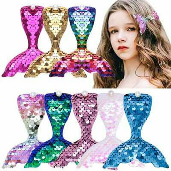 Mermaid hair clip Sequins Hair Clips Fabric Bling Sparkly Hair Barrettes Glitter Hairpins Alligator Clip Hair Accessories for Women and Girls (Pack of 8)