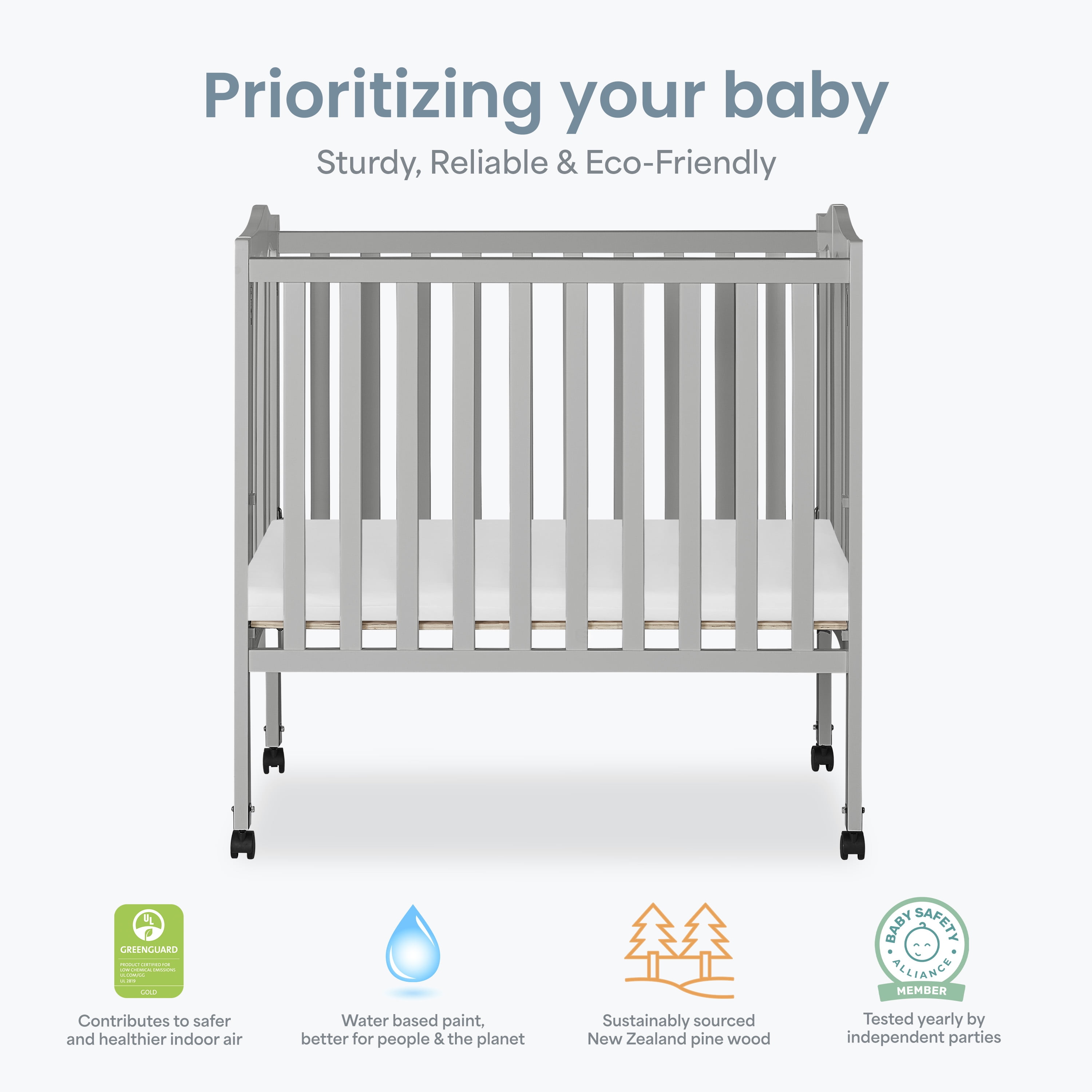 Dream On Me 2-in-1 Lightweight Folding Portable Crib, Pebble Grey