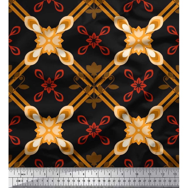 Soimoi Rayon Crepe Fabric Argyle Check Decor Fabric Printed Yard 46 Inch Wide