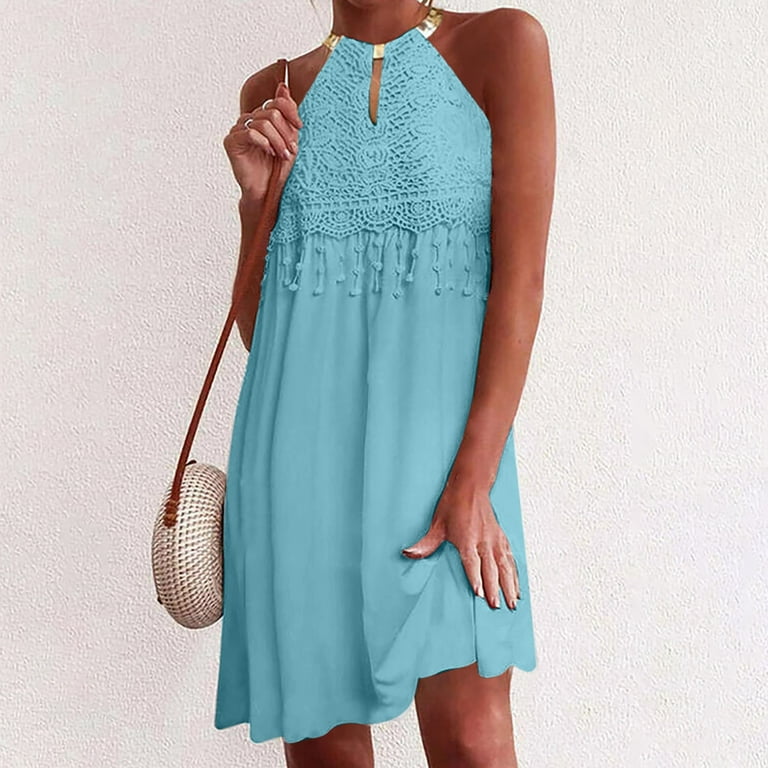 halter mini dress floral Escape With Me Tropical Floral Halter Mini Dress Aqua Blue / L main image 1