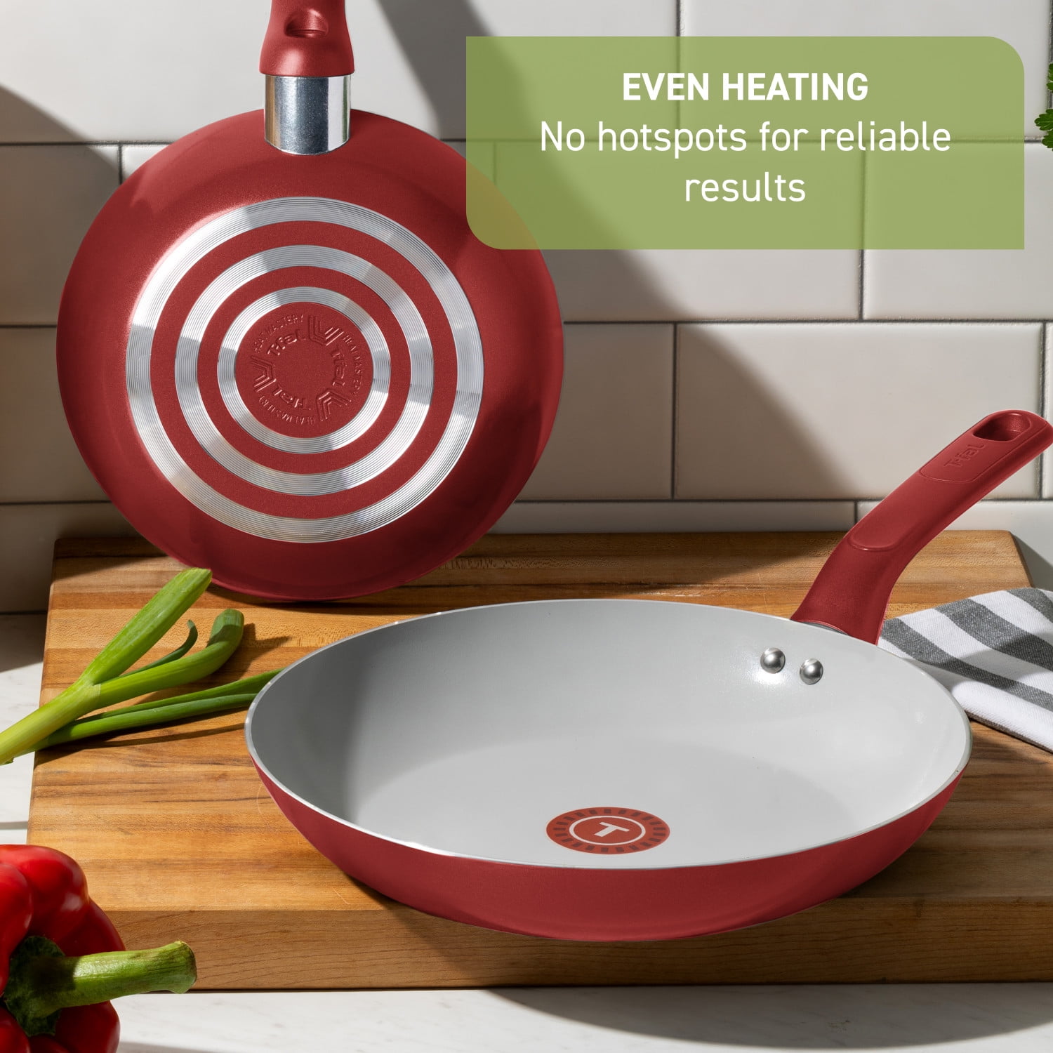 T-fal Easy Care Ceramic Non-Stick, 12 Piece Pots and Pans Cookware Set, Red