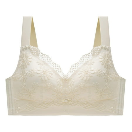 SMihono Floral Bras for Older Women Front Closure 5d Shaping Push Up Seamless Soft Beauty Back Sports Comfy Bra White XXL