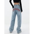 thumbnail image 3 of EMMIOL Women's CHICAGO Letter Print Baggy Boyfriend Jeans, High Rise Dark Wash Wide Leg Vintage Y2K Denim Pants Suitable for Independence Day, 3 of 7