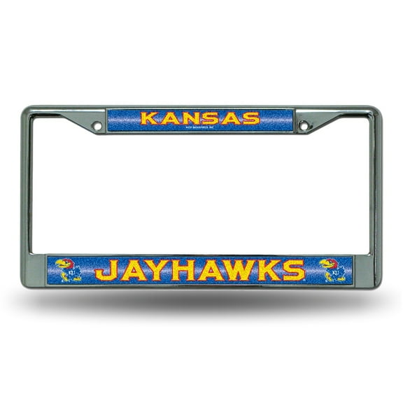 Kansas-KU-Jayhawk's Standard Size Chrome License Plate Frame - It Sparkles! - Let's Go!