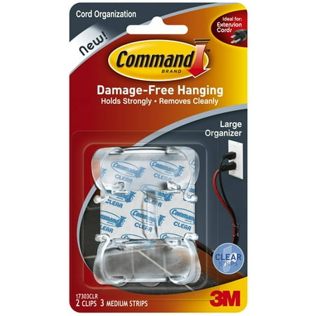 Command Clear Large Cord Clips, 2 Clips, 3 Strips, 17303CLR