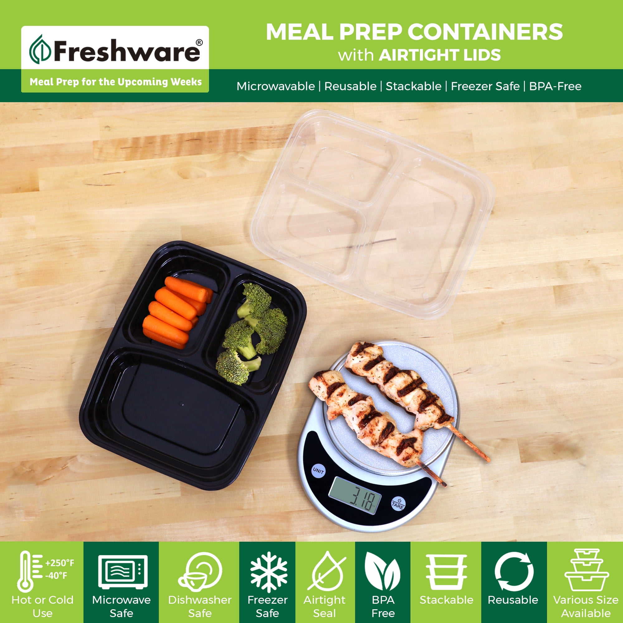 Set 24 Contenitori Meal Prep Relaxdays - Lunch Box 3 Scomparti, BPA Free, Per Microonde - Foto 7