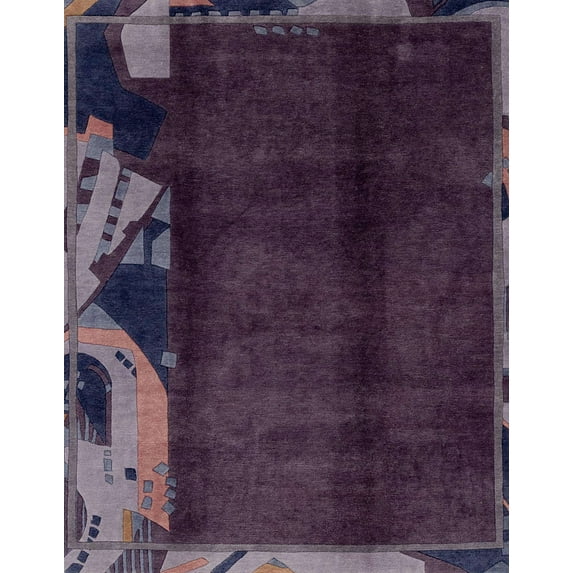 Ahgly Company Machine Washable Indoor Rectangle Abstract Viola Purple Area Rugs, 5' x 8'