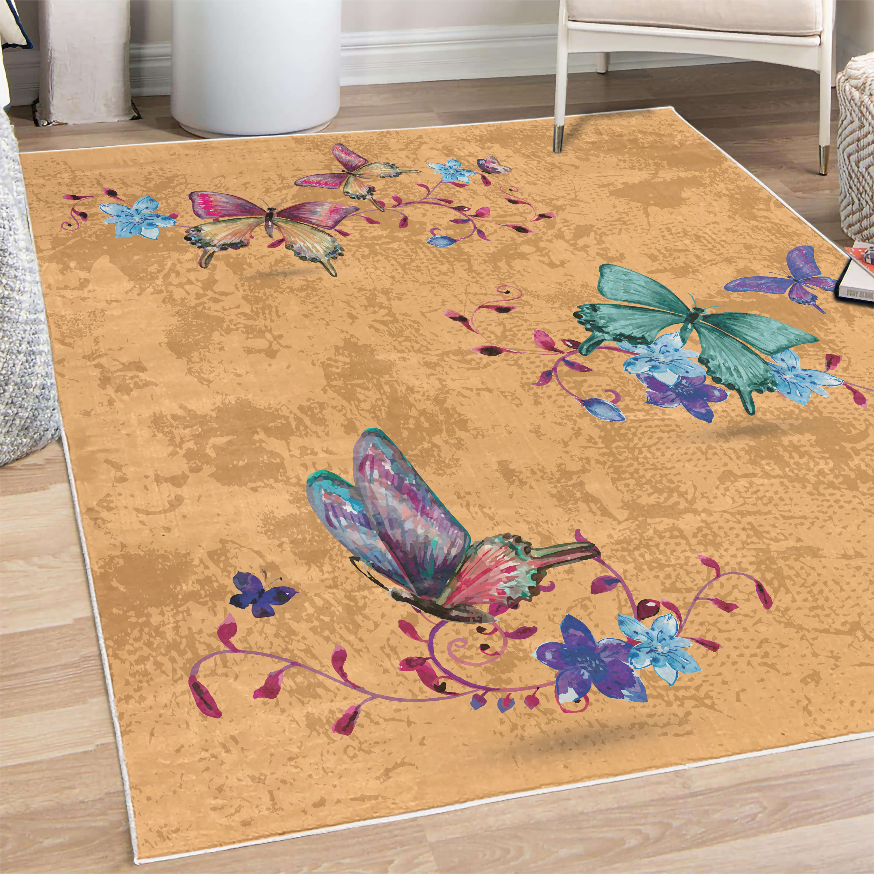 Moth Area Rug Butterfly Decorative Rug, Springtime Flying Moths on Vintage Style ...