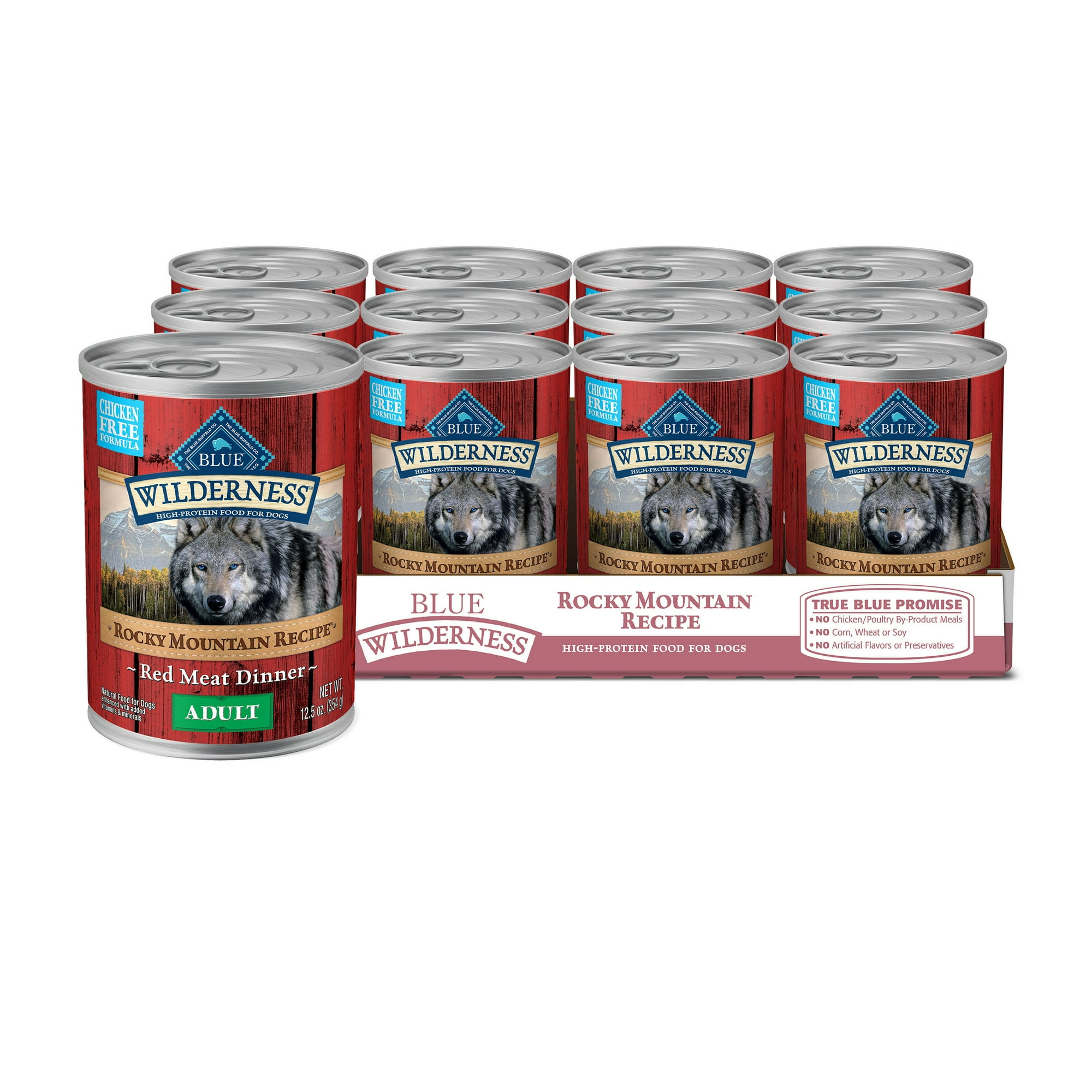 Blue Buffalo Wilderness Rocky Mountain Recipe High Protein Grain Free, Natural Adult Wet Dog Food, Red Meat 12.5-oz can (pack of 12)